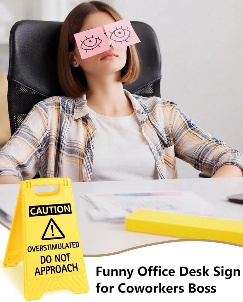 EXUBERIUM Caution Overstimulated Do Not Approach Office Decor, Funny Desk Sign for Women Coworkers, Sarcastic Plaque with Phone Holder Mirror Function, Humorous Gag Gifts for Birthday Tax Season - Image 5